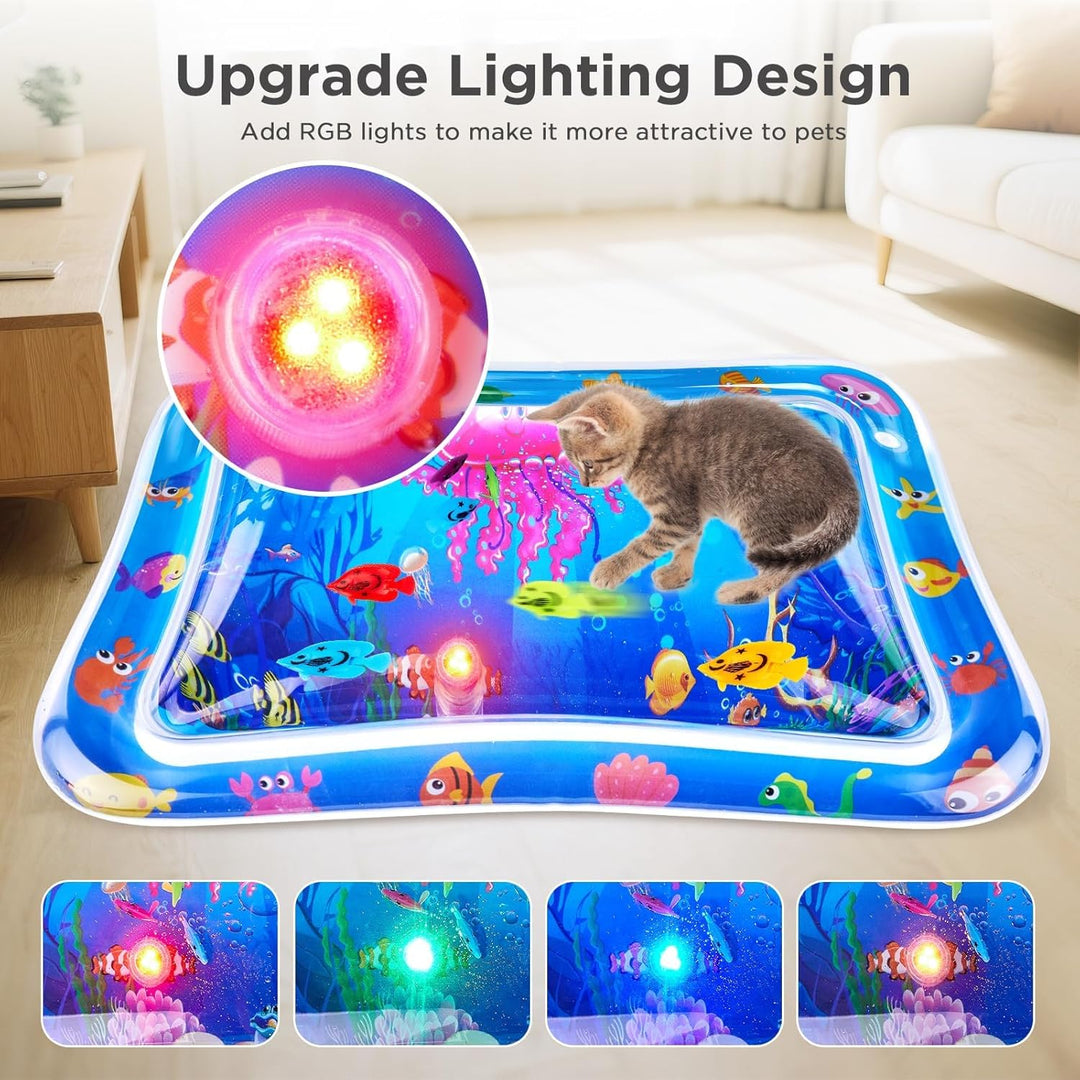 Wassermatte Katze LED Wasserspielmatte Katzen Wasser Spielmatte, Verdickte Wassersensorik Spielmatte
