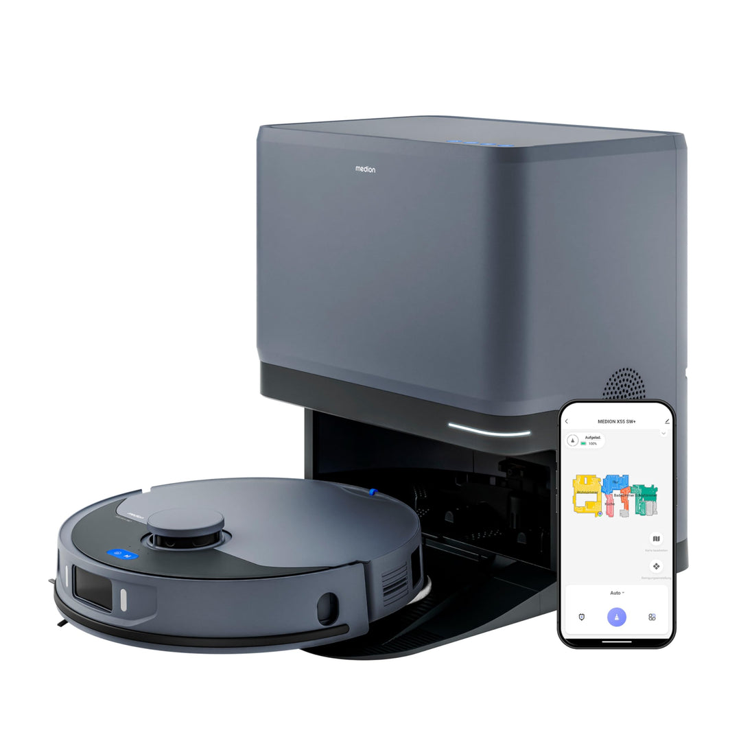 MEDION Saugroboter mit 3-in-1 Absaugstation, Lasernavigation und Wischfunktion X55 SW+ Pro (Starke 1
