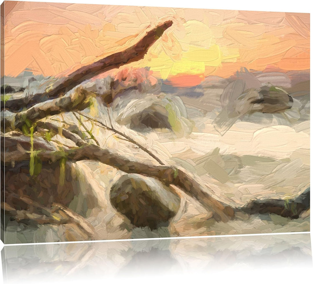 Pixxprint Ruhige See im Nebel als Leinwandbild/Grösse: 100x70 cm/Wandbild/Kunstdruck/fertig bespannt