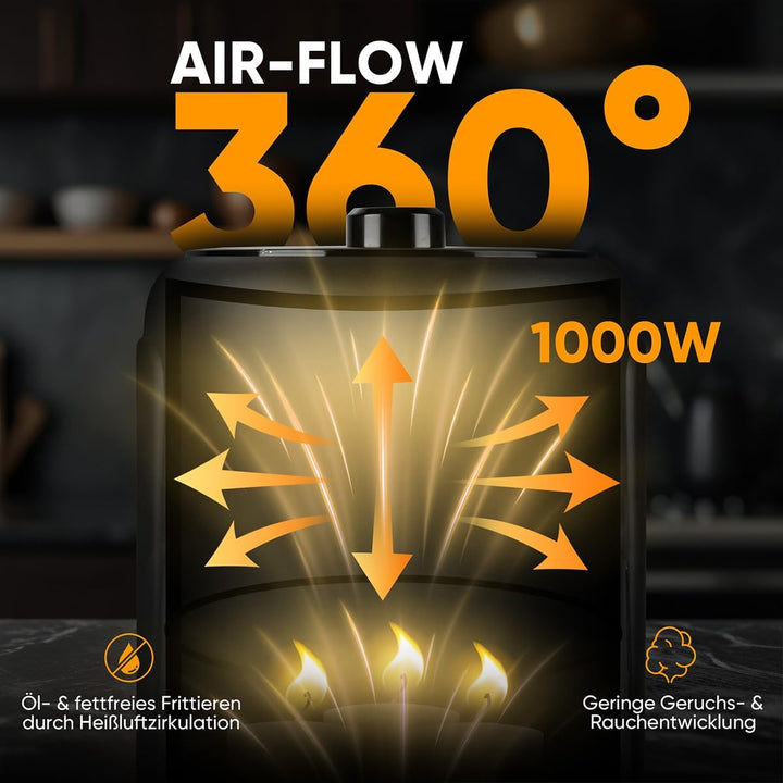 Bomann® Heissluftfritteuse mit 360° Air-Flow | Öl- und fettfreies Frittieren | Airfryer 80°C - 200°C
