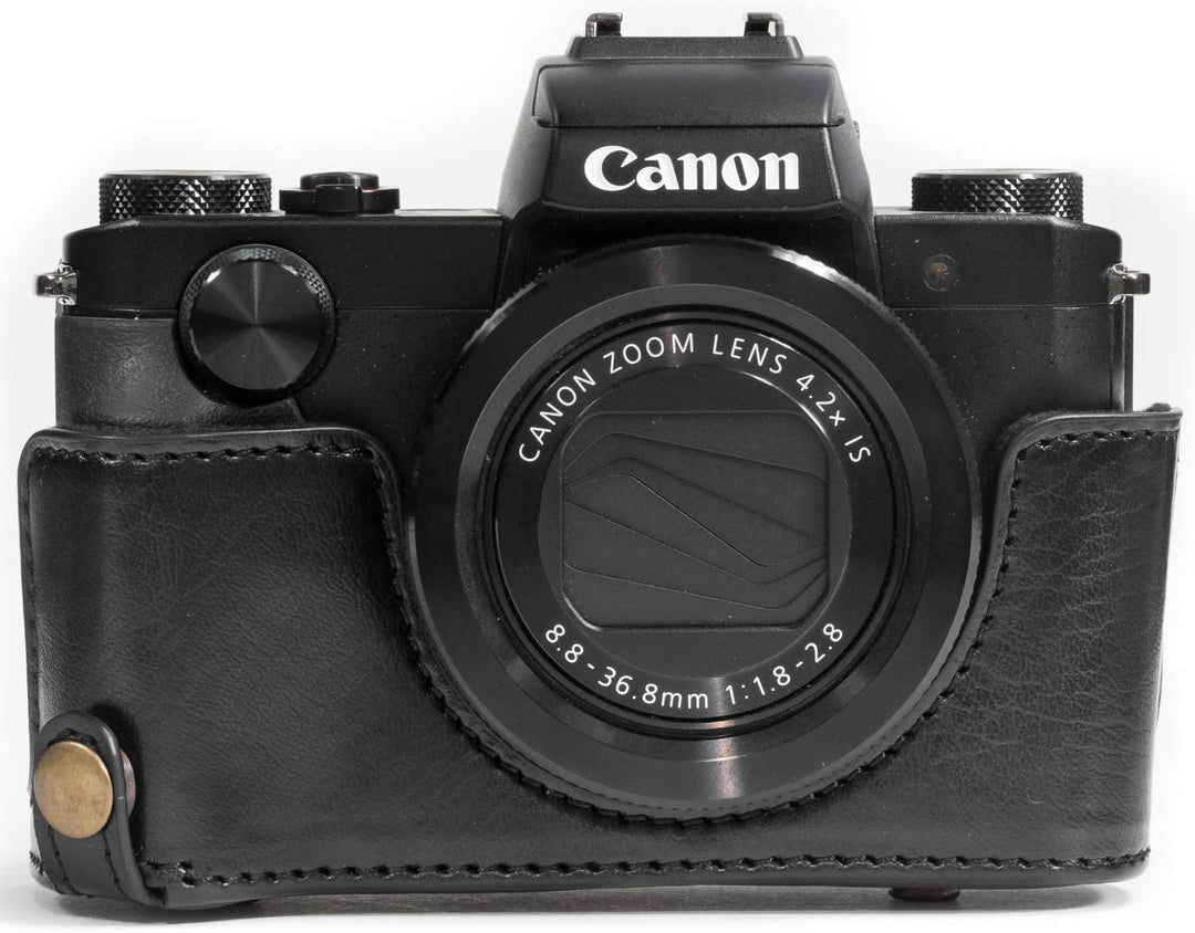MegaGear Canon PowerShot G5 X Ever Ready Leder Kamera-Case mit Trageriemen und Batteriezugang schwar