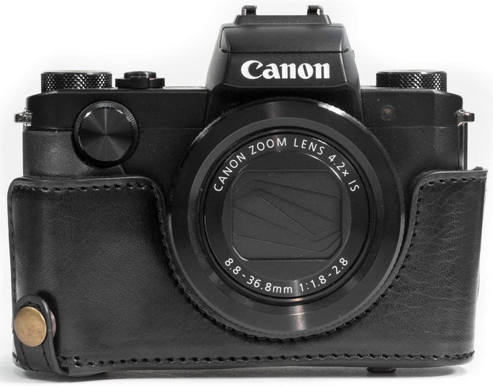 MegaGear Canon PowerShot G5 X Ever Ready Leder Kamera-Case mit Trageriemen und Batteriezugang schwar