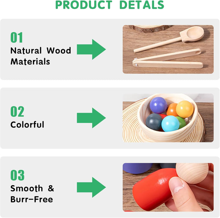 Montessori Holz Sortier Set,7 Regenbogen Bälle 30mm + 7 Tassen,Sensorisches Lernmaterial für Farbe S