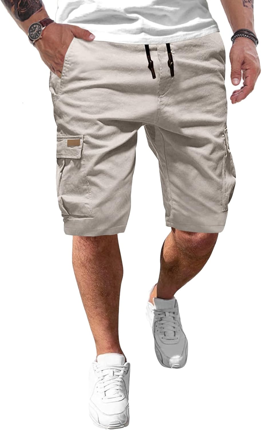 JMIERR Kurze Hosen Herren Baumwolle Cargo Shorts Herren Sommer Freizeithose mit Taschen S G Grau, S