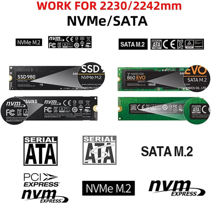 Cablecc Combo Typ-C & USB 3.0 zu NVME M-Key M.2 NGFF SATA SSD PCBA Gehäuse 2230/2242mm Adapter RTL92