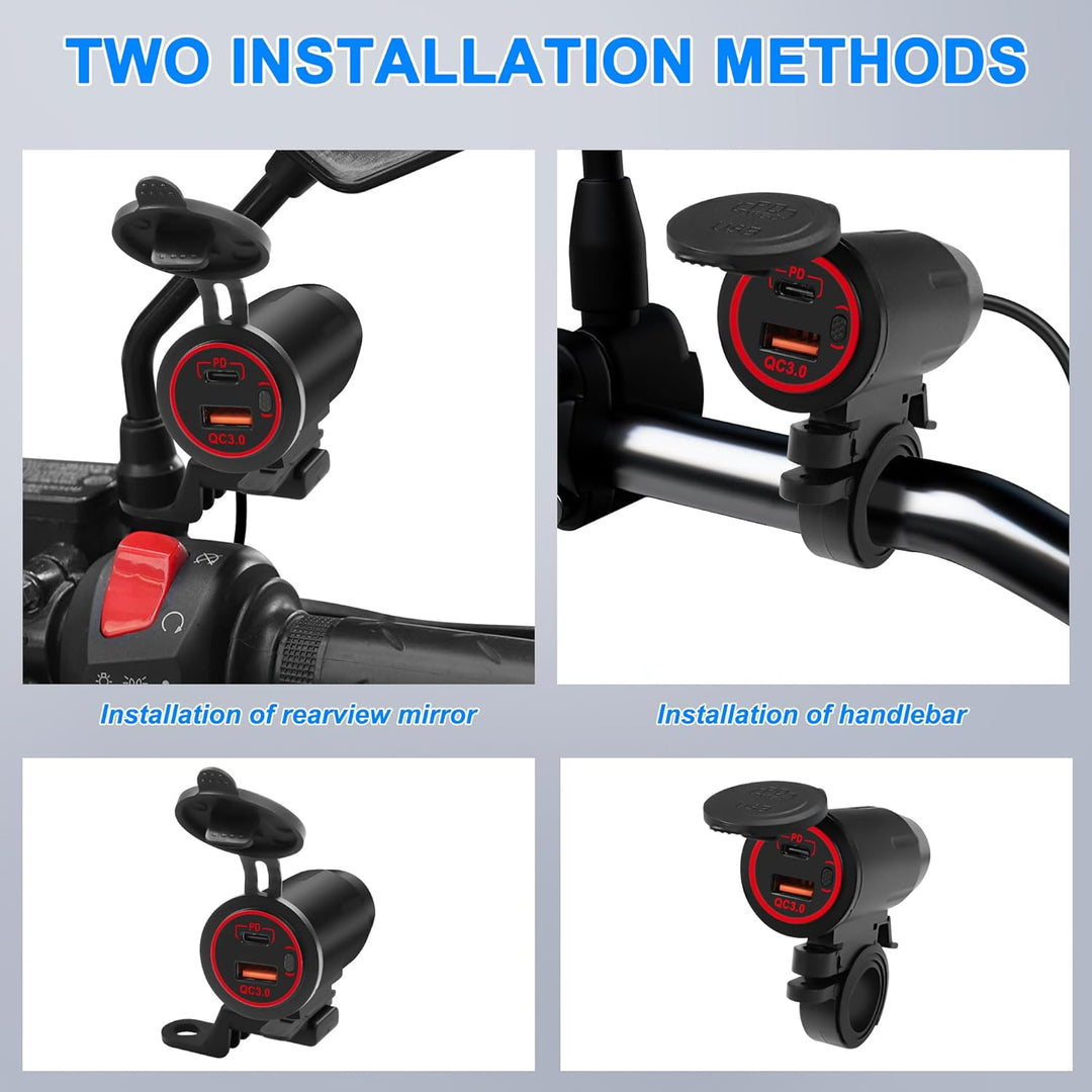 XMSJSIY Motorrad USB-Ladegerät USB-Typ C Schnellladebuchse QC 3.0 18W USB-30W Typ-C Schnellladeadapt