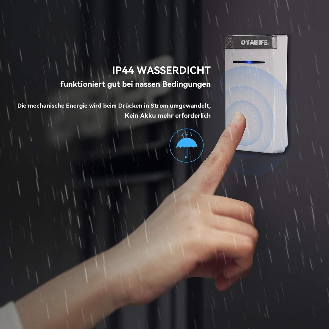 Funk Turklingel Batterielose,IP44 Funkklingel Aussen Wasserdicht,Schnurlose Türklingeln zum Einsteck