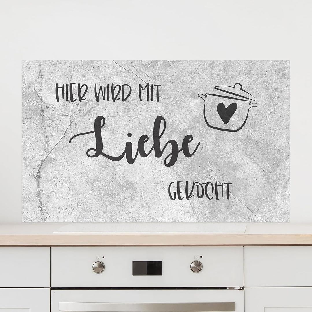 GRAZDesign Spritzschutz Küchenrückwand Glas Küche für Herd & Küchenspüle, Grau Steinoptik und Spruch