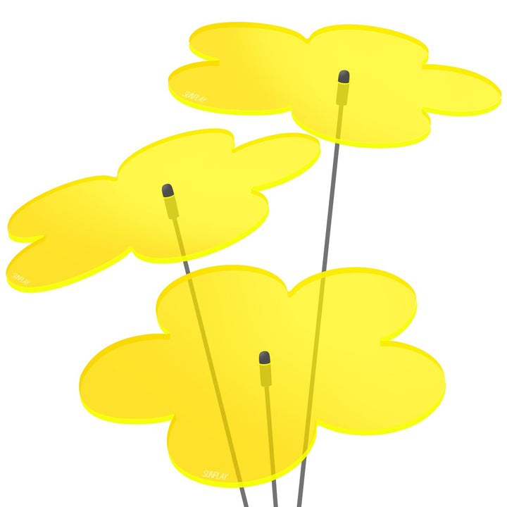 SUNPLAY "Sonnenfänger Blumen in GELB, 3 Stück je 20 cm Durchmesser im Set + 70 cm Schwingstäbe