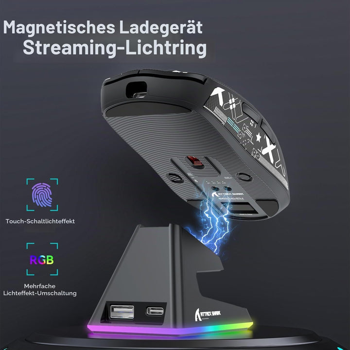 ATTACK SHARK X6 49g SUPERLIGHT Maus mit magnetischer Ladestation, PixArt PAW3395 Gaming-Sensor, BT/2