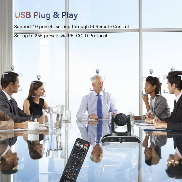 Tenveo PTZ Kamera 12X Optischer Zoom Konferenzraum USB3.0/HDMI Weitwinkel PTZ Kamera für Videokonfer
