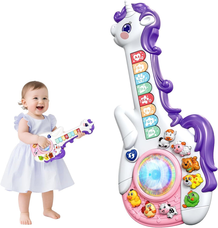 Marstone Einhorn Musikspielzeug für Baby ab 1 Jahr, Interaktives Lernspielzeug mit Licht &amp; Ton, Gita