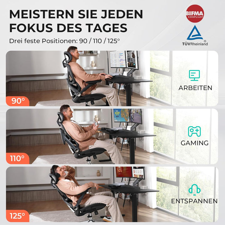 CAPOT Ergonomischer Bürostuhl aus Netzstoff, Verstellbarer Schreibtischstuhl mit hoher Rückenlehne,