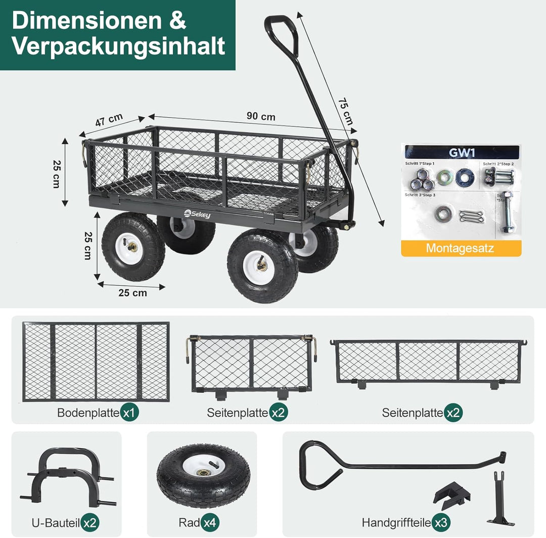 Sekey Bollerwagen Gartenwagen Titan – ECHT 350 KG Tragkraft, 3-in-1 Bollerwagen Plattformwagen mit V