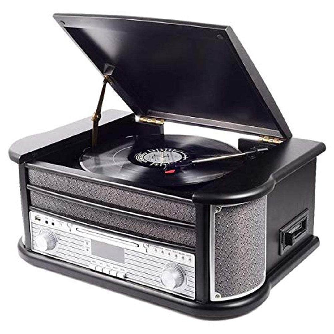 Denver MRD-51 DAB+, FM/AM Radio mit CD-, Kasetten- und Plattenspieler, Holzoptik, Schwarz,