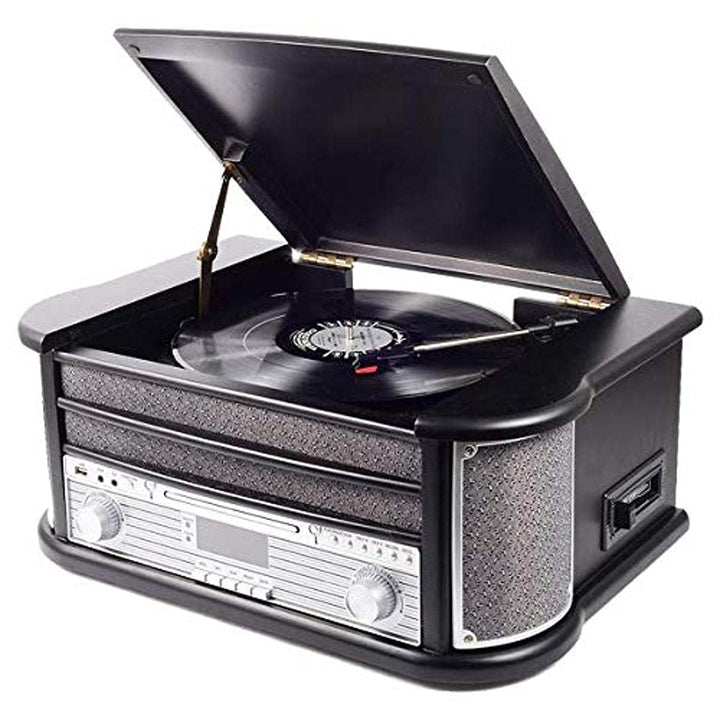 Denver MRD-51 DAB+, FM/AM Radio mit CD-, Kasetten- und Plattenspieler, Holzoptik, Schwarz,