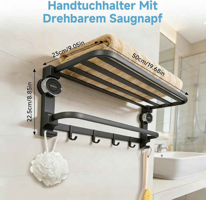 Handtuchhalter ohne Bohren, Handtuchhalter Mit Saugnapf, 90° Klappbarer Handtuchstange, Wandmontage