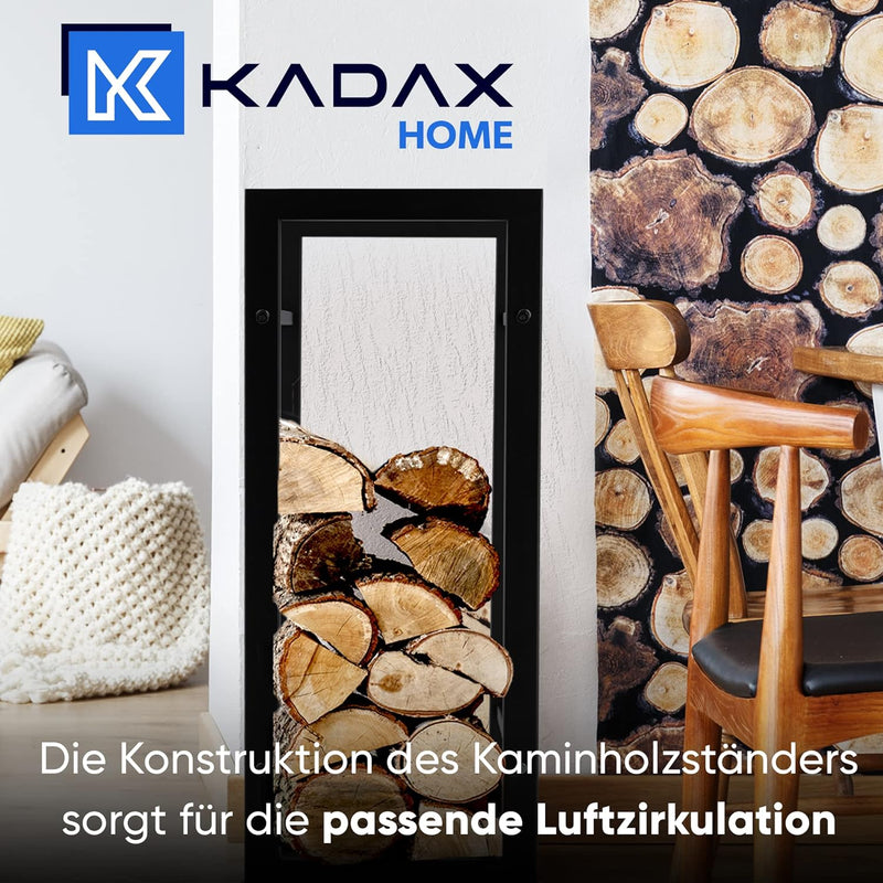 KADAX Kaminholzgestell, Kaminholzregal aus robusten Stahl, schwarzer Kaminholzhalter, pulverbeschich