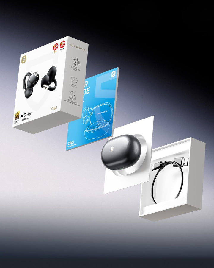 SoundPEATS Clip1 Open Ear Kopfhörer, Hi-Res LDAC Clip On Kopfhörer, 40 Std. Akku Schnellladung, Dolb