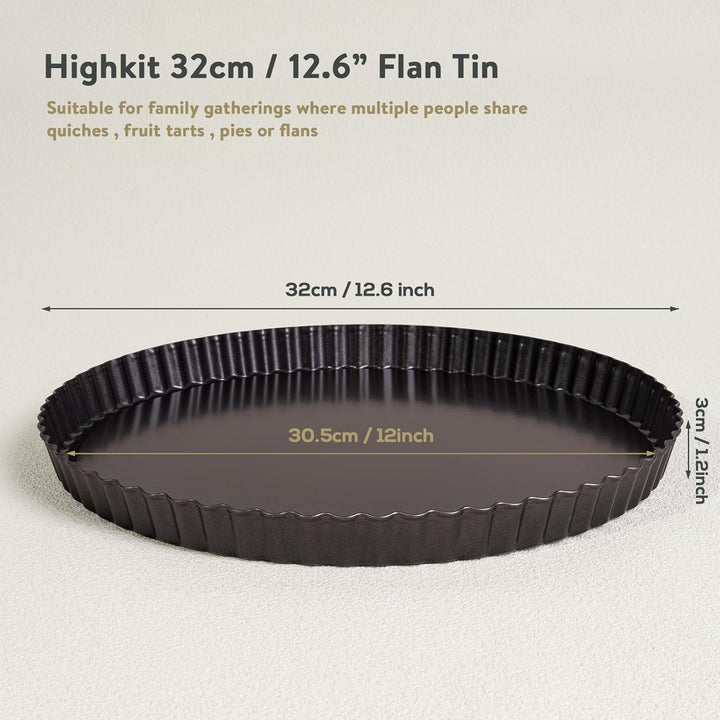 Highkit Quicheform mit Hebeboden 32 cm Tarteform, Antihaftbeschichtete Quiche Backform Rund, Wellenr