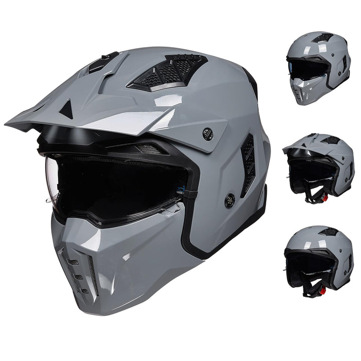 ILM Helm Integralhelm | Jethelm Motorrad Motocross Herren Damen Vintage Retro mit Visier ECE mit ans