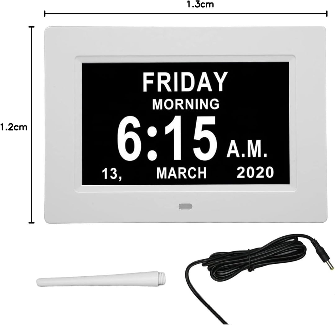 7 Zoll Wecker Digital mit Automatische Helligkeitsanpassung, Leiser LCD-Display-Wecker mit Luftfeuch