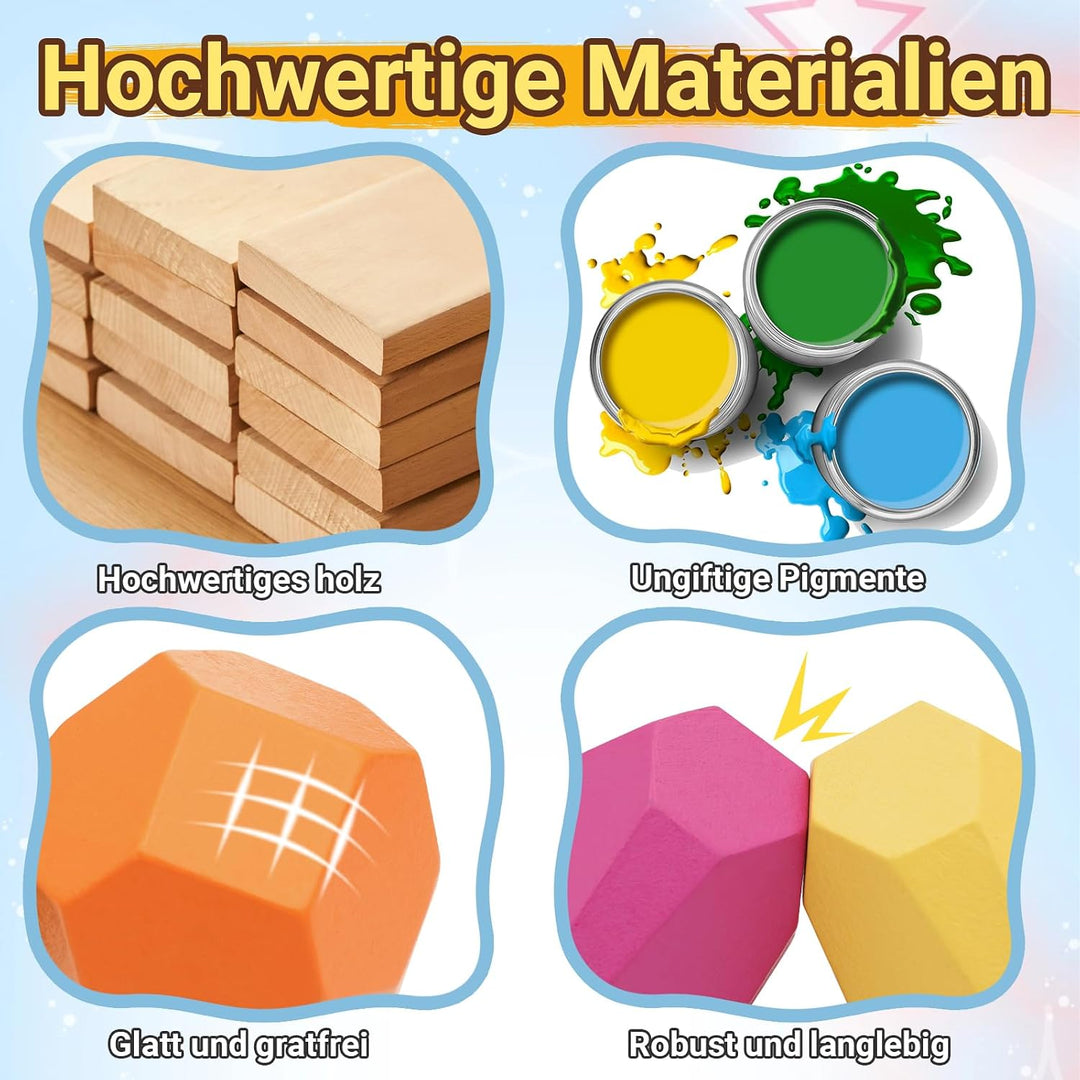 RunHero 58 Stück Stapelsteine Balanciersteine Montessori Holz Bauklötze Spielzeug für Kinder Stapelt