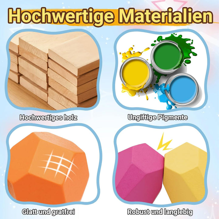 RunHero 58 Stück Stapelsteine Balanciersteine Montessori Holz Bauklötze Spielzeug für Kinder Stapelt