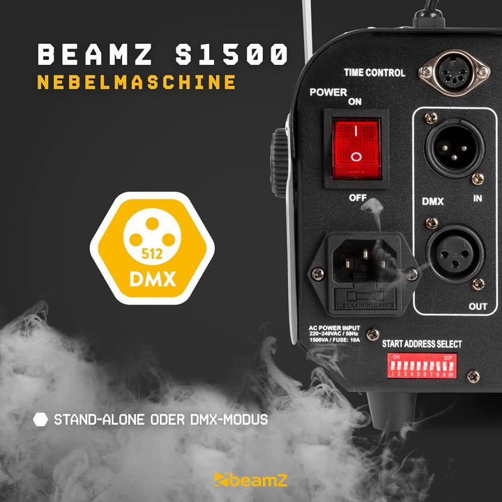 BeamZ S1500 - Nebelmaschine 1500 Watt, Fogger, Party Rauchmaschine, Fog Machine mit Intervall, Timer