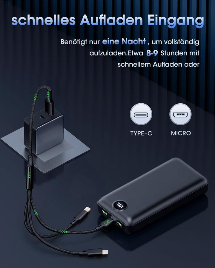 PowerBank 50000mAh grosse kapazität, 22,5W schnelles Aufladen externer Akku USB-C 3 Ausgänge und 2 E