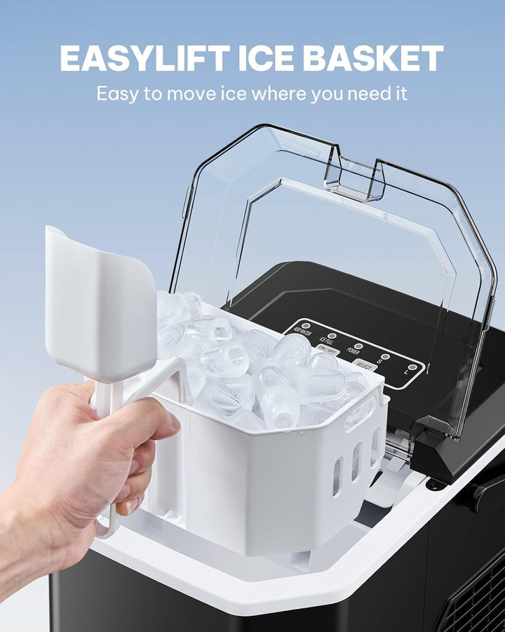 Silonn Eiswürfelmaschine mit Griff-Eiswürfelkorb – Tragbar & Selbstreinigend, Mini Ice Maker 9 Eiswü