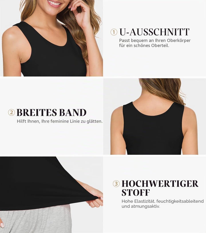 Knuffnee Damen Stretch Unterhemd Basic Tank Tops Workout Unterhemden Tops 4er Pack M Schwarz/Schwarz