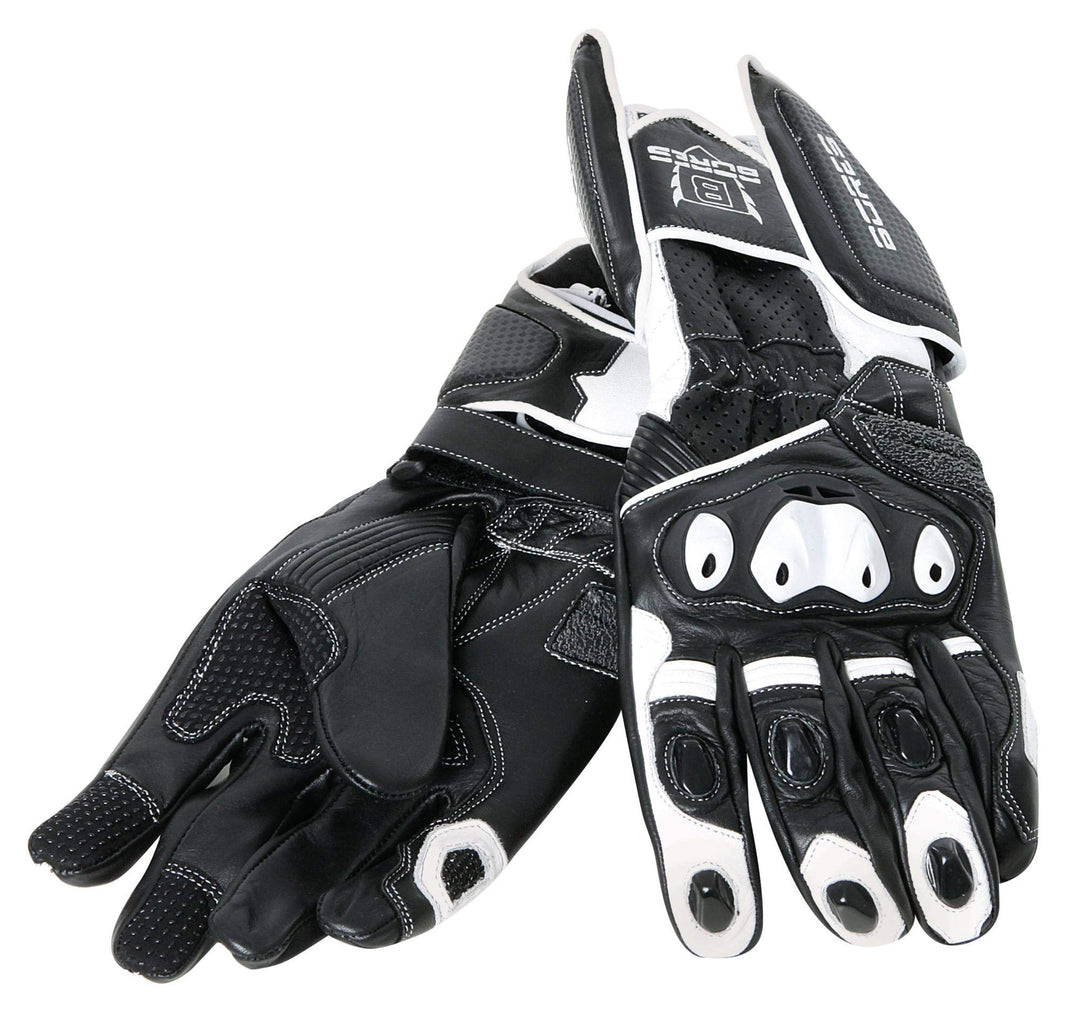 Bores Race Motorradhandschuhe, Rindsleder, Schwarz-Weiss, Grösse 9