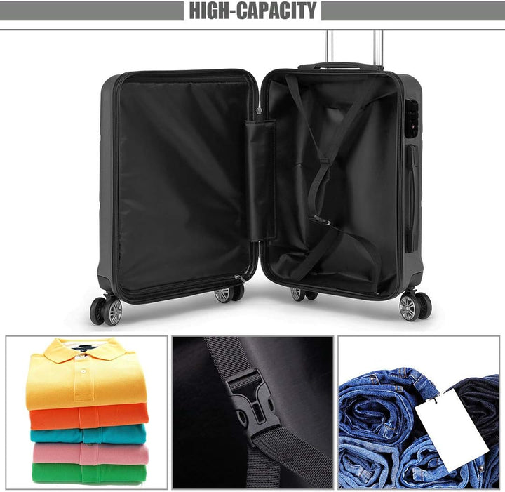 Kono ABS Kabinenkoffer, Hartschale, leicht, 55 cm, Handgepäck mit TSA-Schloss 38 l Grau, Grau
