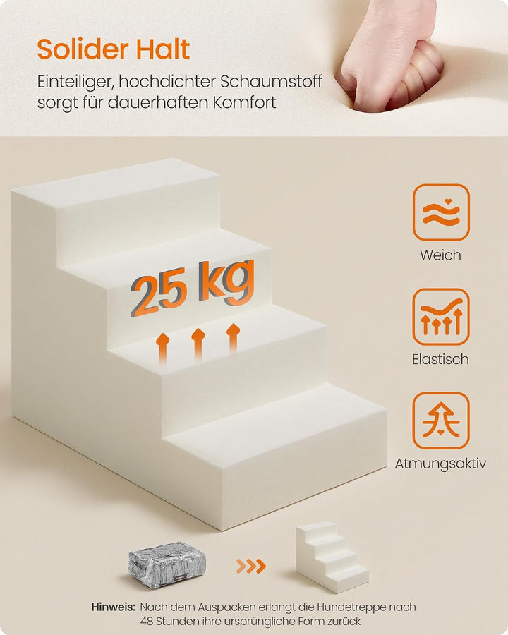 Feandrea Hundetreppe, 4 Stufen Katzentreppe aus Schaumstoff, Hunderampe für Kleine Hunde, 62 x 40 x