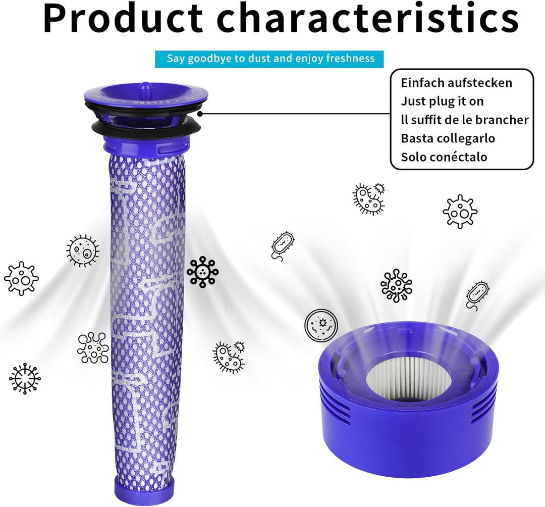 6 Stück V7 V8 Filter für Dyson, 3 HEPA-Nachfilter und 3 Vorfilter für Dyson V8 V7 Animal Absolute Mo