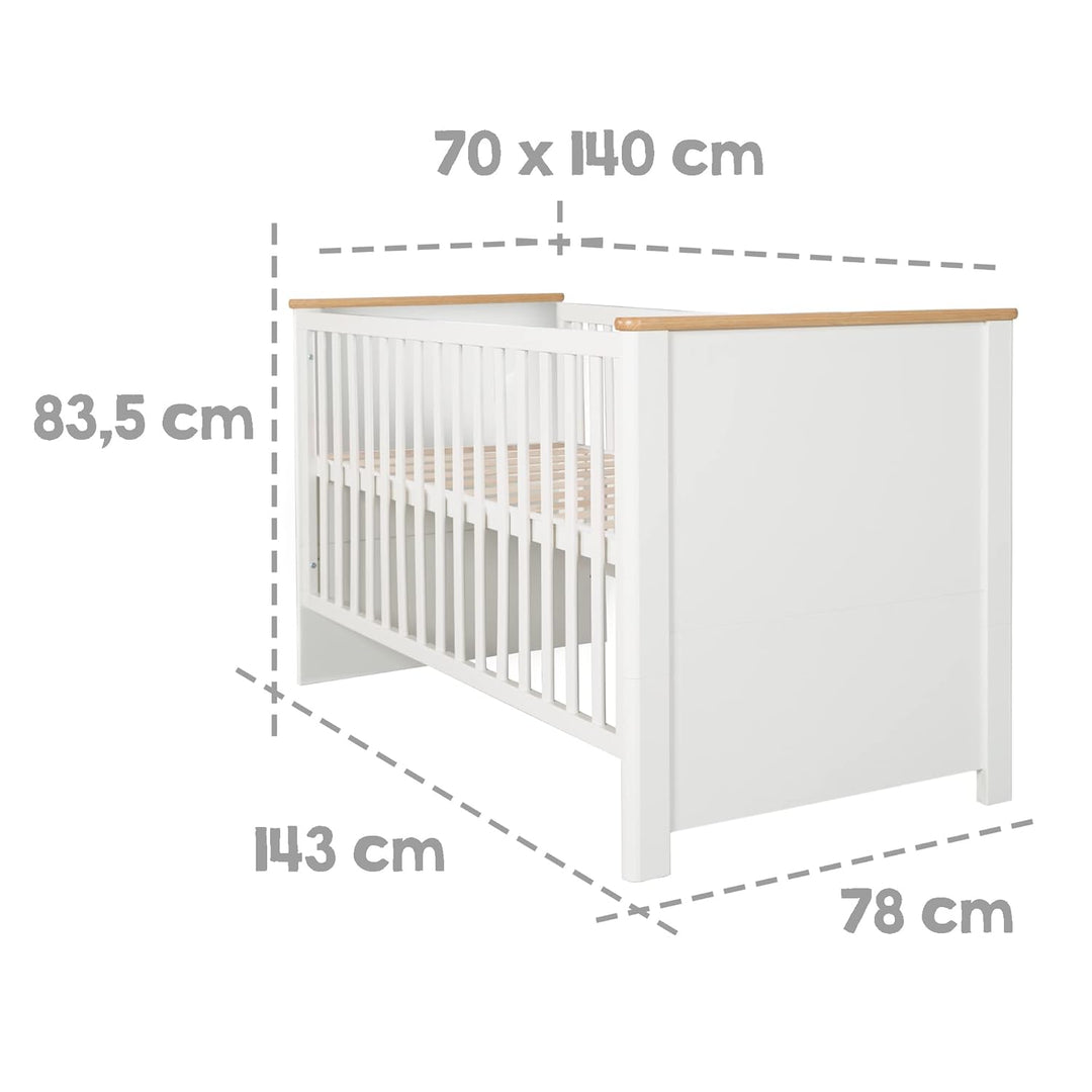 roba Möbelset 'Ava' 2-teilig, inkl. Kombi-Kinderbett 70 x 140 cm & Wickelkommode schranktief Kinderz