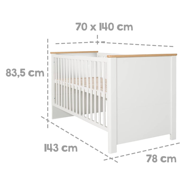 roba Möbelset 'Ava' 2-teilig, inkl. Kombi-Kinderbett 70 x 140 cm & Wickelkommode schranktief Kinderz