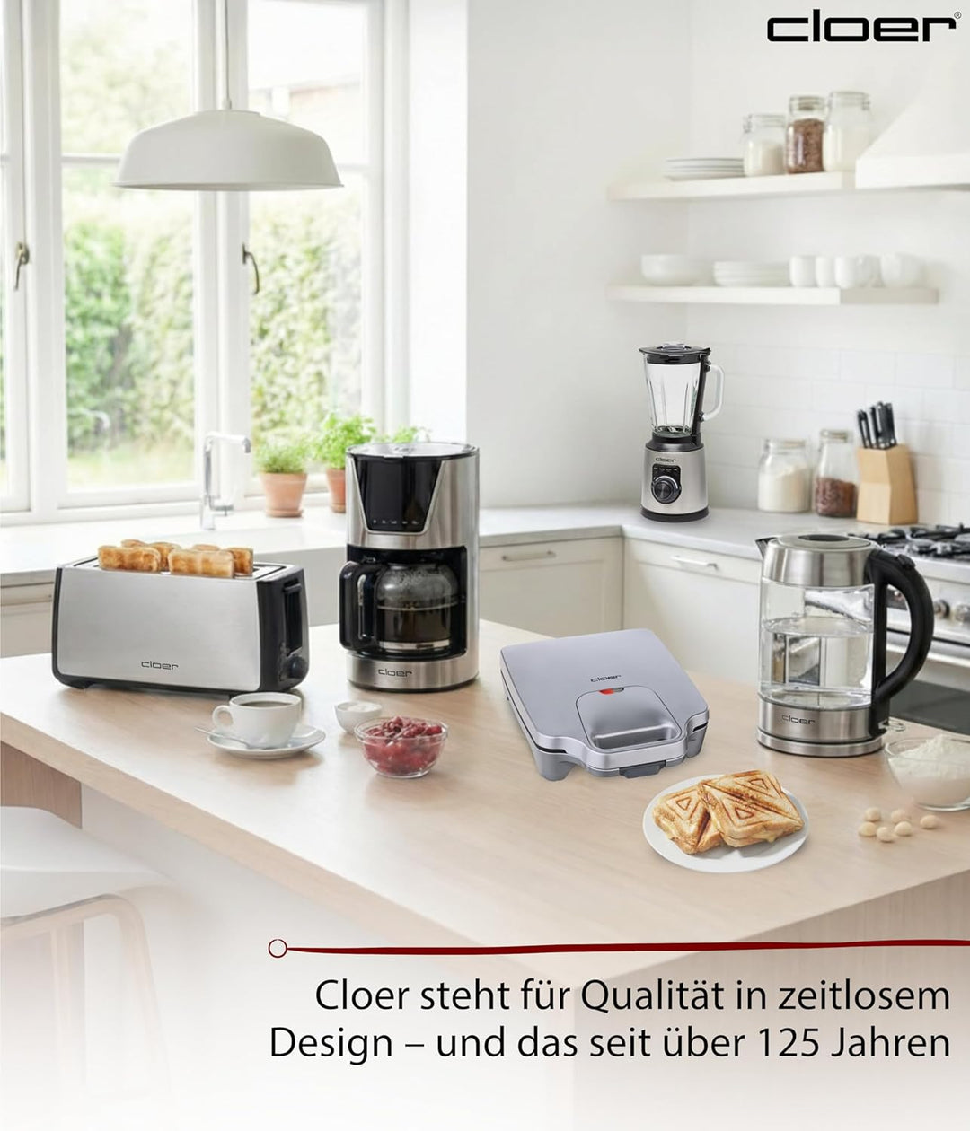 Cloer 6269 Sandwichmaker XXL / 1800 W / für 4 Sandwiches / American Toast / XXL-Füllung / optische F