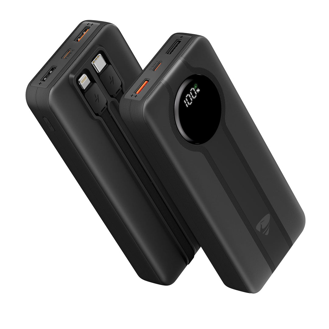 Aioneus 20000mAh Power Bank with Built-in USB-C & Lightning Cables, Portable Charger Fast Charging B