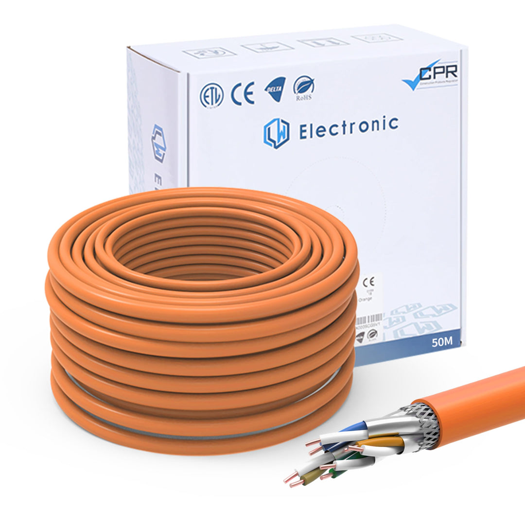 LW Electronic Verlegekabel Cat 7 LAN Kabel 50m Gigabit LSZH Halogenfrei POE++ BauPVO Netzwerkkabel S
