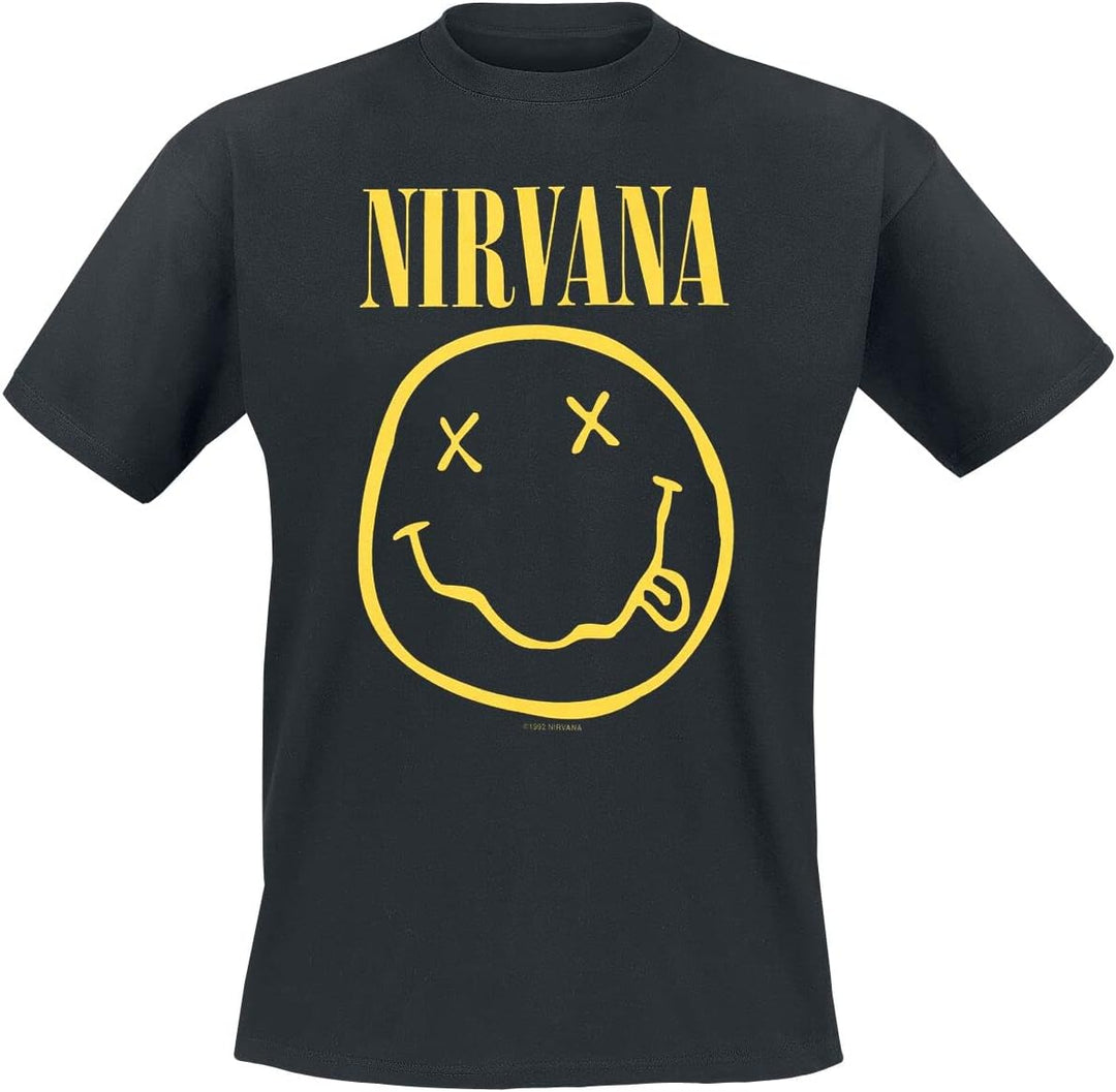 Nirvana Herren Smiley T-Shirt XL Schwarz, XL Schwarz