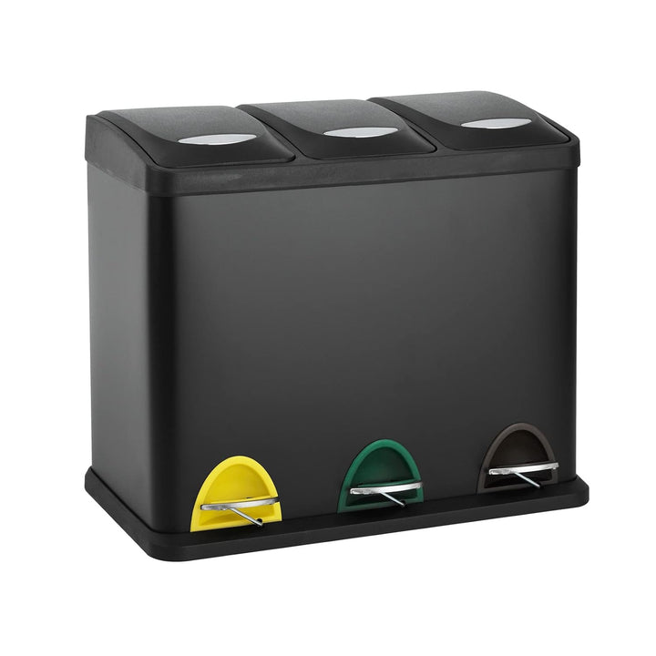 SVITA TC3X8 24 L Treteimer Abfalleimer Mülleimer Pulverbeschichteter Stahl Schwarz, Schwarz