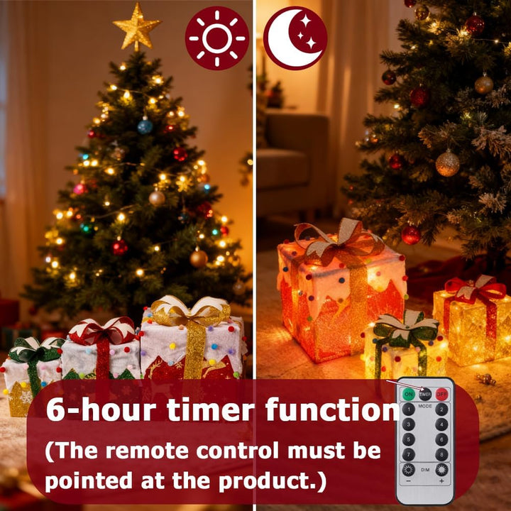 Led Geschenkbox Weihnachten mit Timer 3er Set, Led Deko Geschenke Leucht Boxen, Weihnachtsdeko Leuch