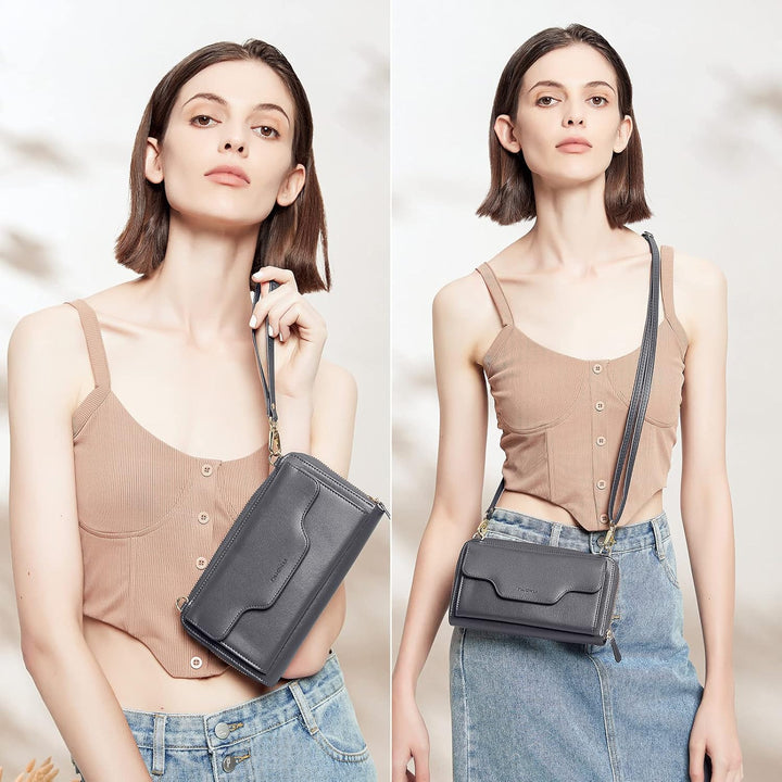 nuoku Umhängetasche Damen Klein, Tasche Damen Umhängetasche, Crossbody Bag Damen Leder mit Kreditkar