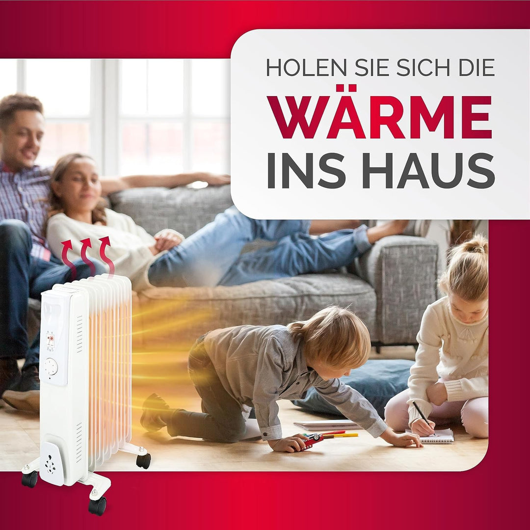 alpina Ölradiator 1500W – Elektro Heizkörper mit Thermostat – Radiator Heizung Elektrisch – Mobiler