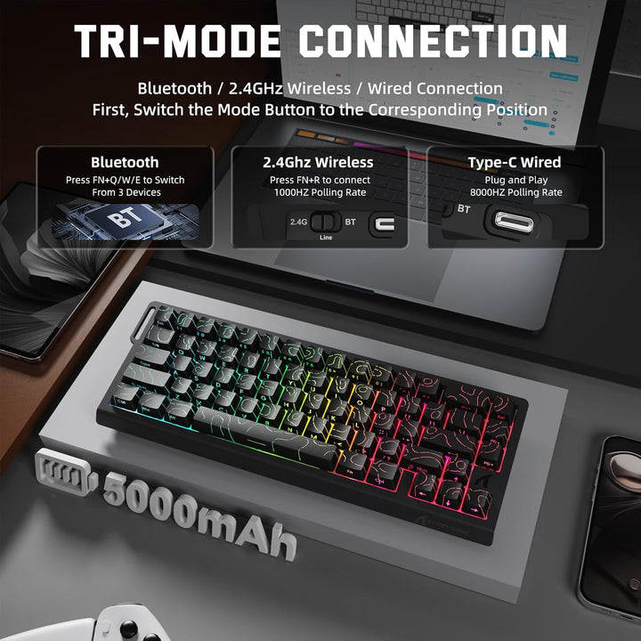 ATTACK SHARK 3-in-1 Kabellose X68PRO HE-Tastatur&X11-Gaming-Maus&Spiral-C01PRO-Kombination,BT/2,4G/W