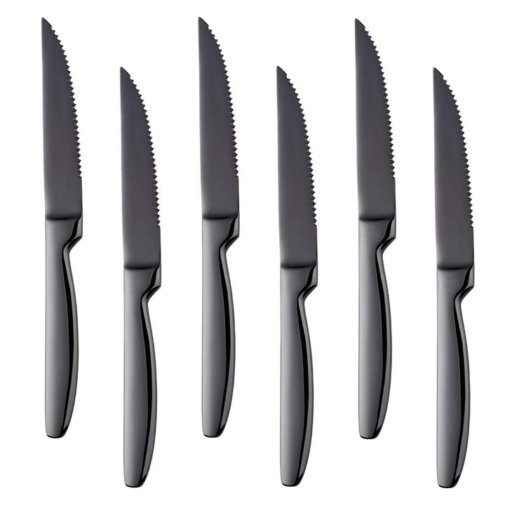 BISDARUN Steakmesser Set mit scharfem Wellenschliff Edelstahl 6-teilig Tafelmesser Schwarz Fleischme