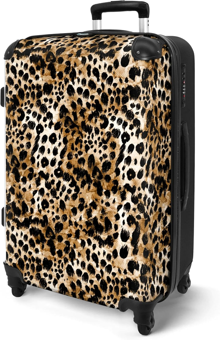 NoBoringSuitcases.com® Grosser Koffer - Leopardenmuster - Braun - Tiermuster - Tiere - Design - Komb