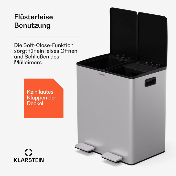 Klarstein EcoVista Mülleimer - 2 Fächer, 40L Küchen-Abfalleimer mit 3L Kompostbehälter, Soft-Close,